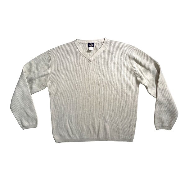 Dockers Wool Cream Ribbed V Neck Sweater Vintage Soft Thin Lightweight Large - Picture 1 of 4